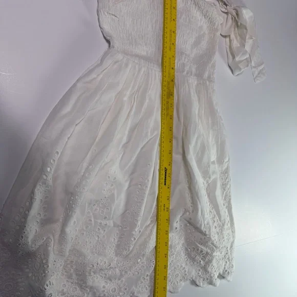 Altar’d State Cream Eyelet Midi Dress Smocked Bodice Tie Strap XS Cottagecore - Picture 6 of 6